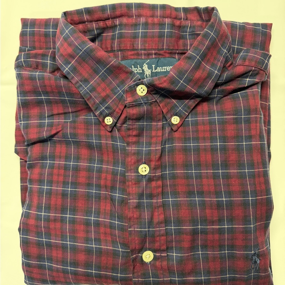 Ralph Lauren Men's Plaid Shirt in Red and Blue‎